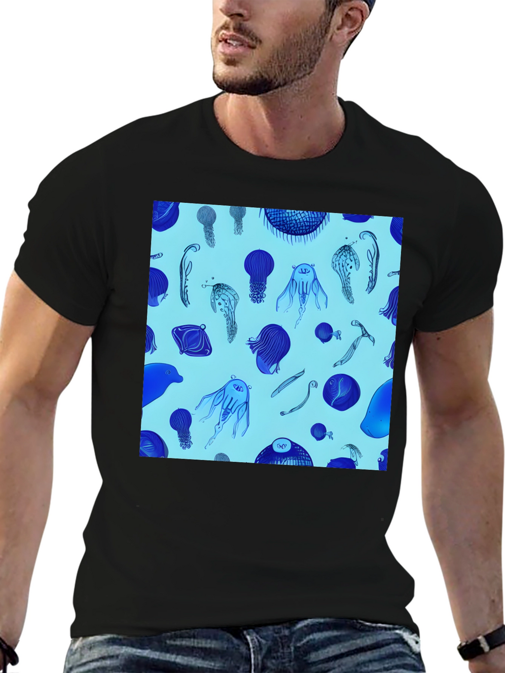 Jellyfish Print Tee - Stylish Black Cotton Blend T-Shirt
