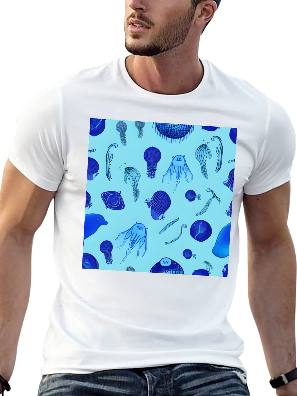 Jellyfish Print Tee - Stylish Black Cotton Blend T-Shirt