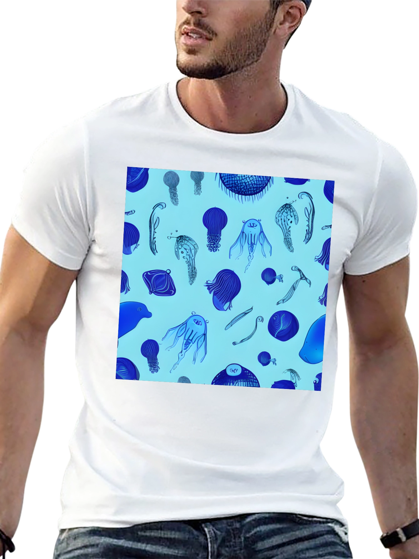 Jellyfish Print Tee - Stylish Black Cotton Blend T-Shirt