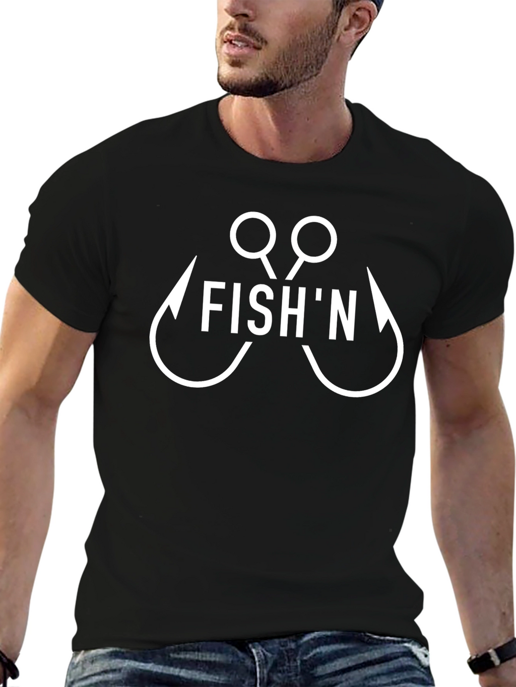 Fishn T-Shirt - Black Short Sleeve Graphic Tee
