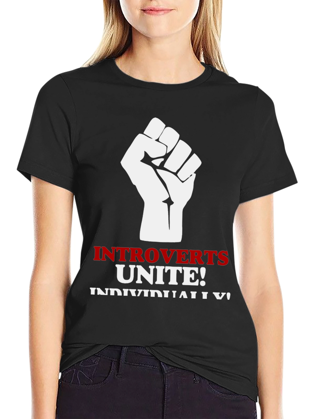 Introverts Unite Black T-Shirt Fist Graphic Funny Slogan Tee