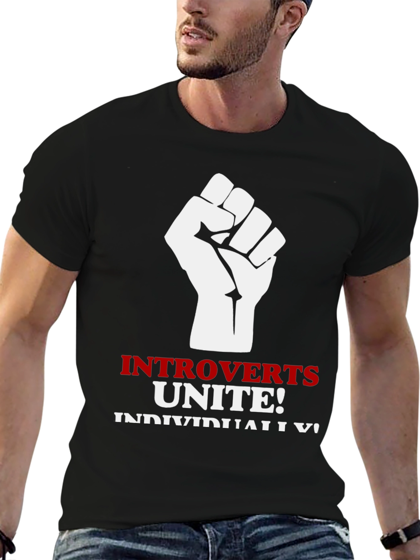 Introverts Unite Black T-Shirt Fist Graphic Funny Slogan Tee