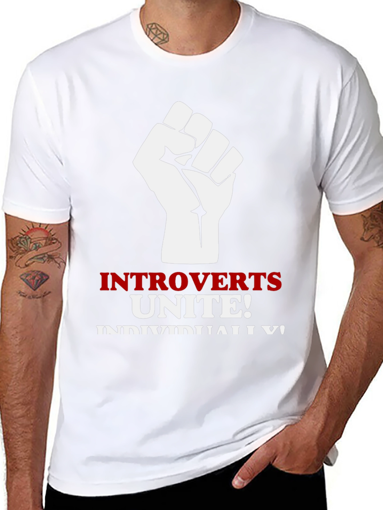 Introverts Unite Black T-Shirt Fist Graphic Funny Slogan Tee