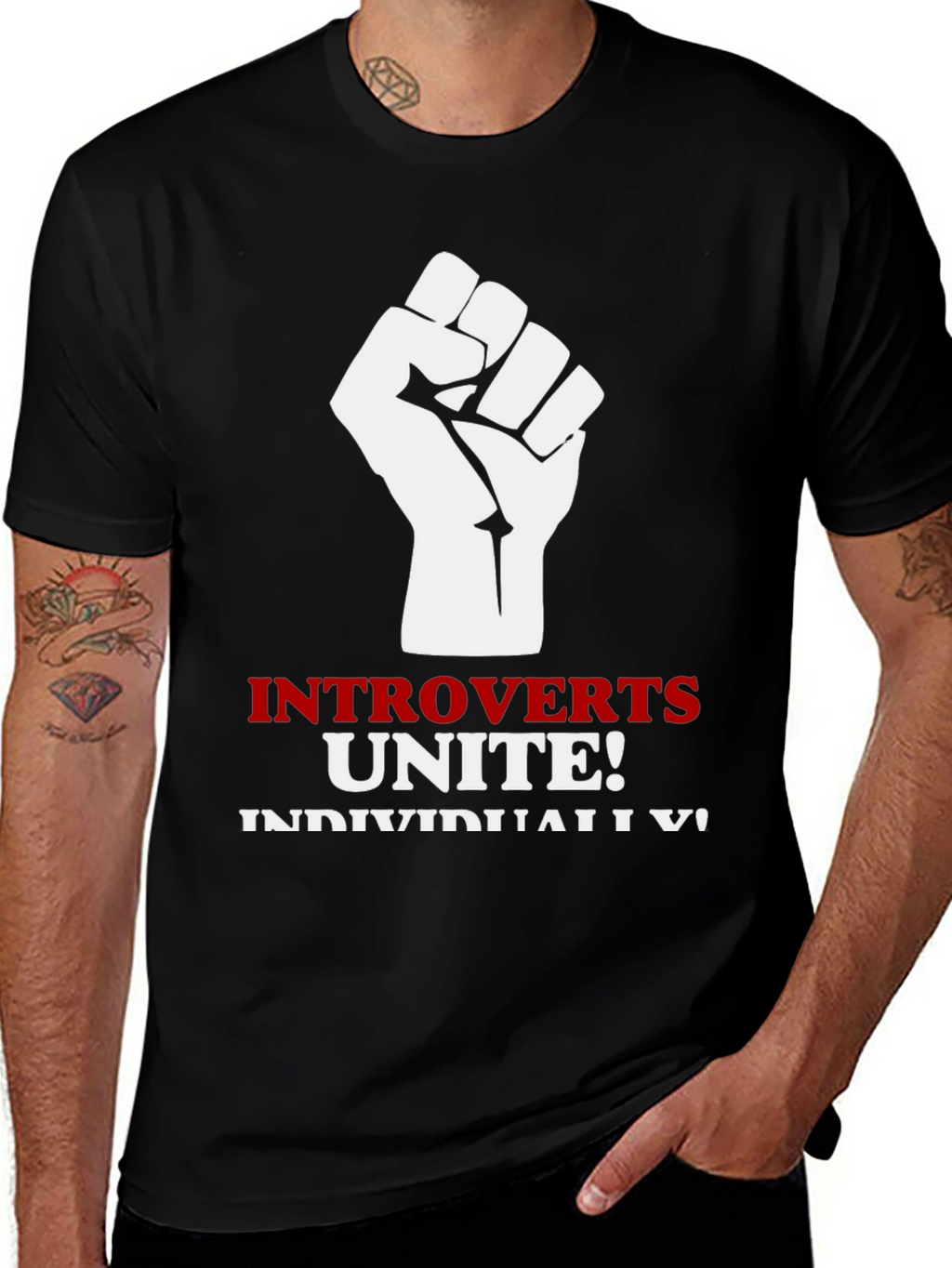 Introverts Unite Black T-Shirt Fist Graphic Funny Slogan Tee