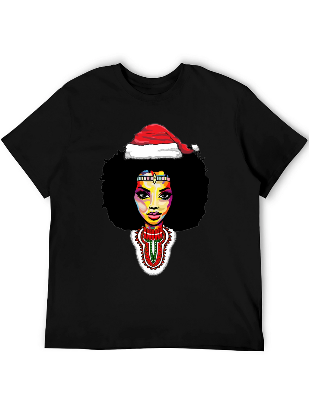 Afro Woman Santa Hat Christmas Graphic Tee