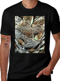 Textured Palm Bark Print Black T-Shirt