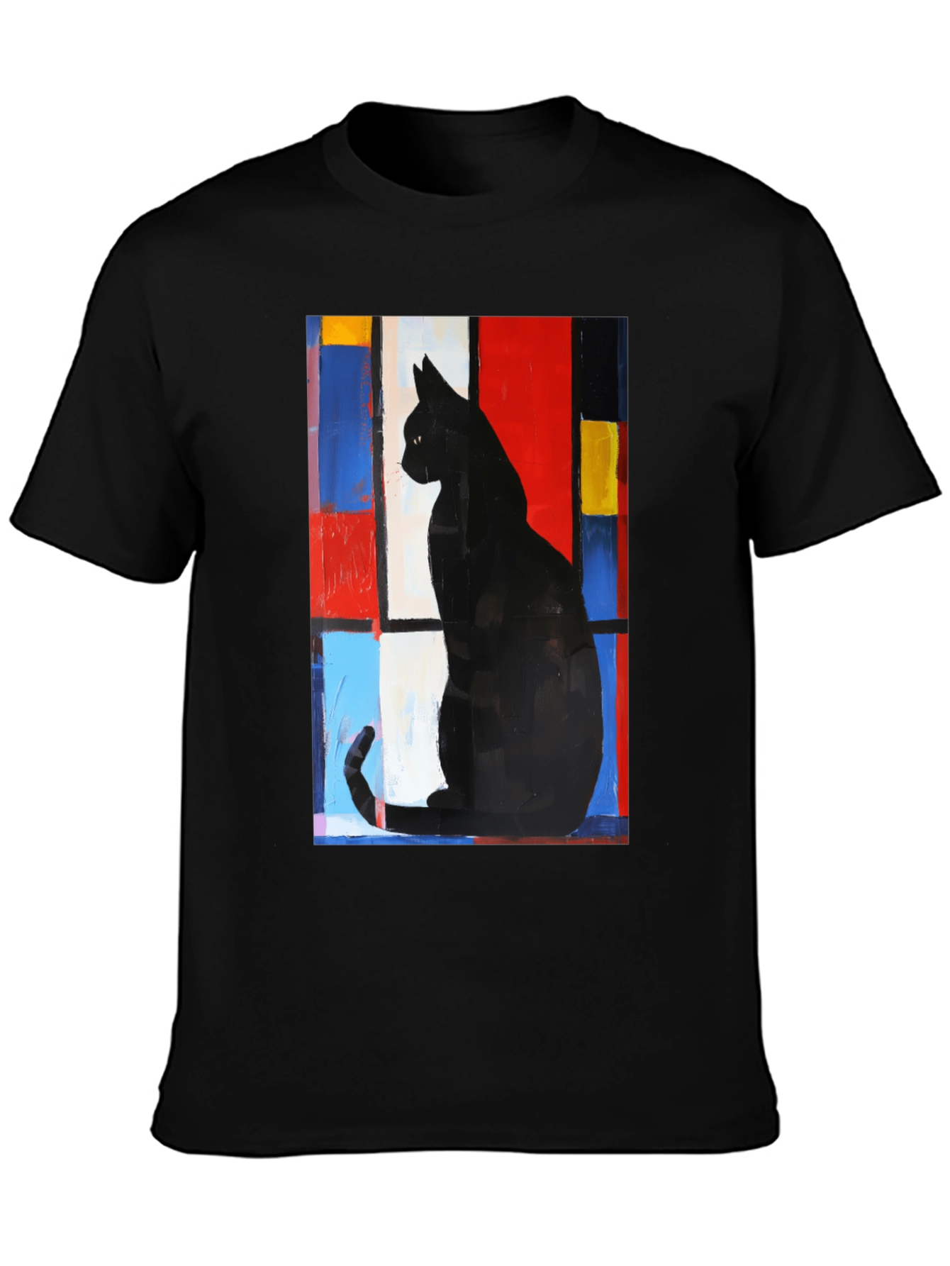 Abstract Cat Graphic Tee - Modern Art Black Cat T-Shirt