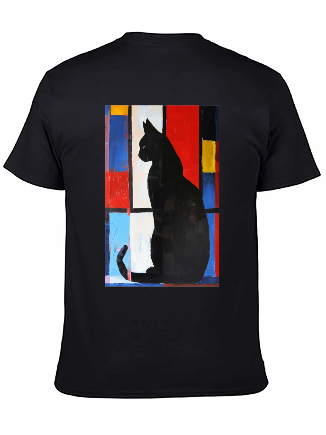 Abstract Cat Graphic Tee - Modern Art Black Cat T-Shirt