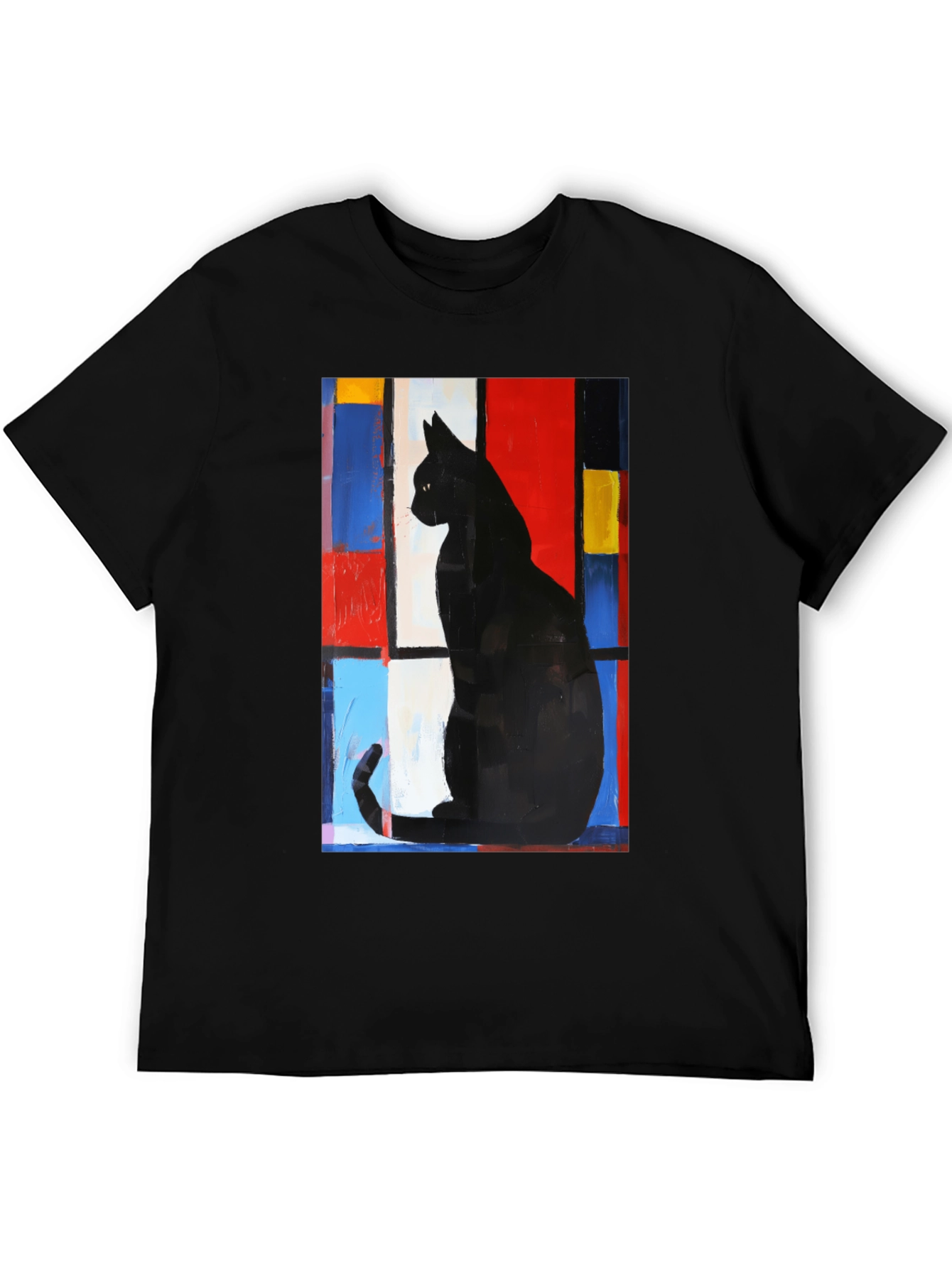 Abstract Cat Graphic Tee - Modern Art Black Cat T-Shirt