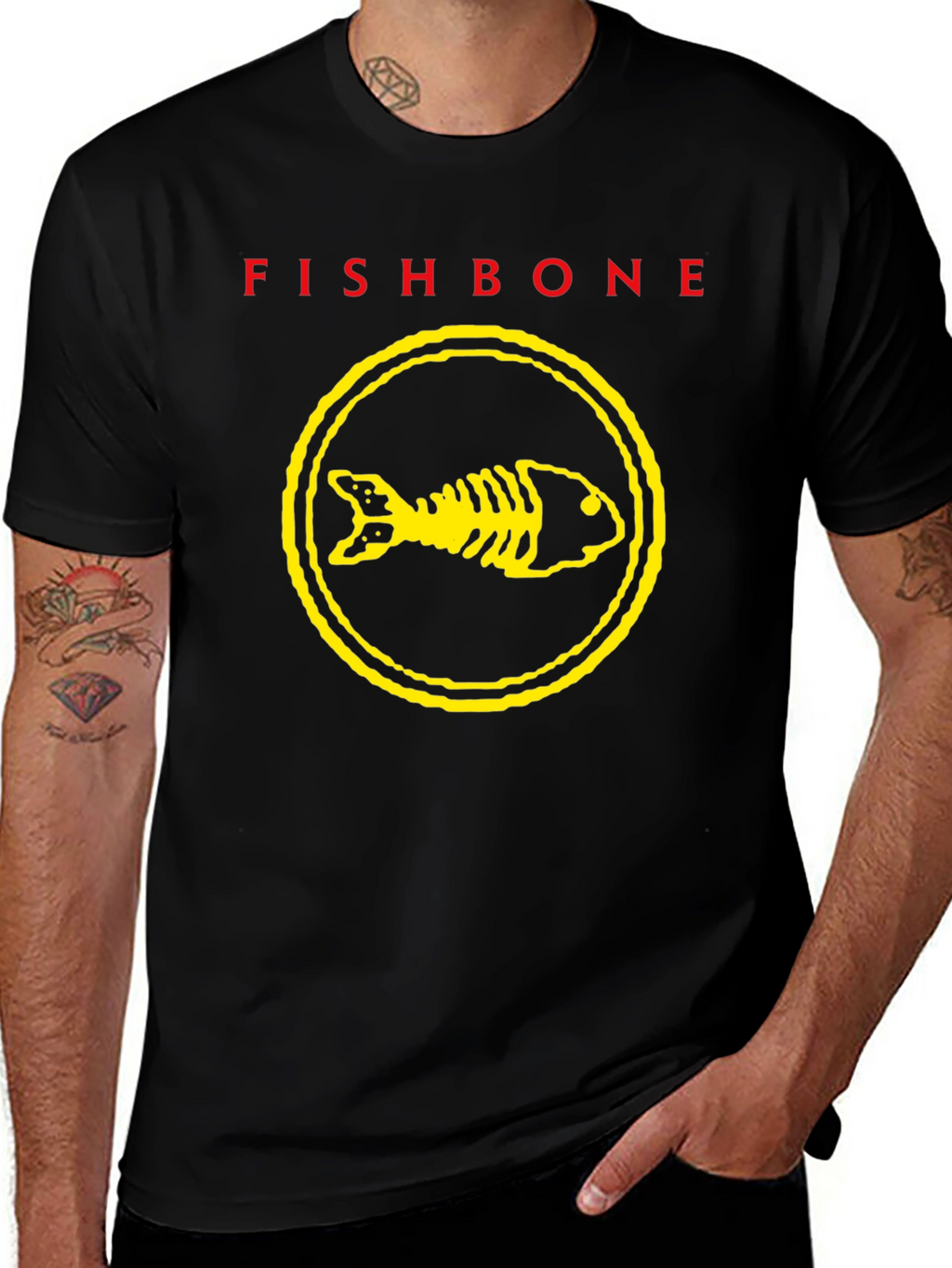 Fishbone Band T-Shirt - Black Graphic Print