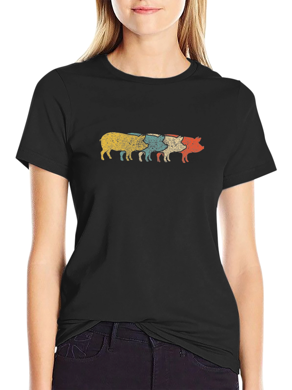 Retro Pig Parade Black T-Shirt