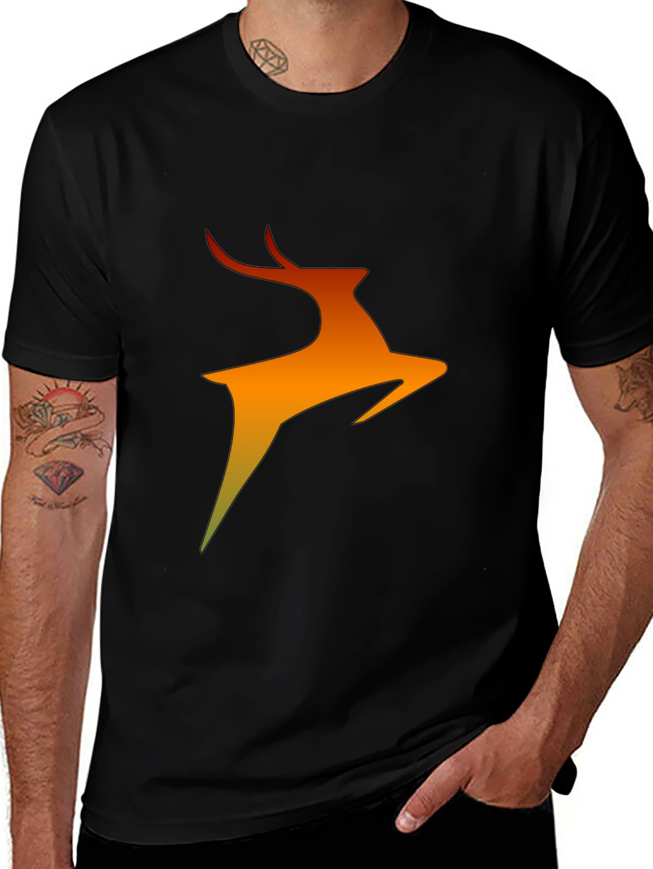 Abstract Deer Graphic Black T-Shirt