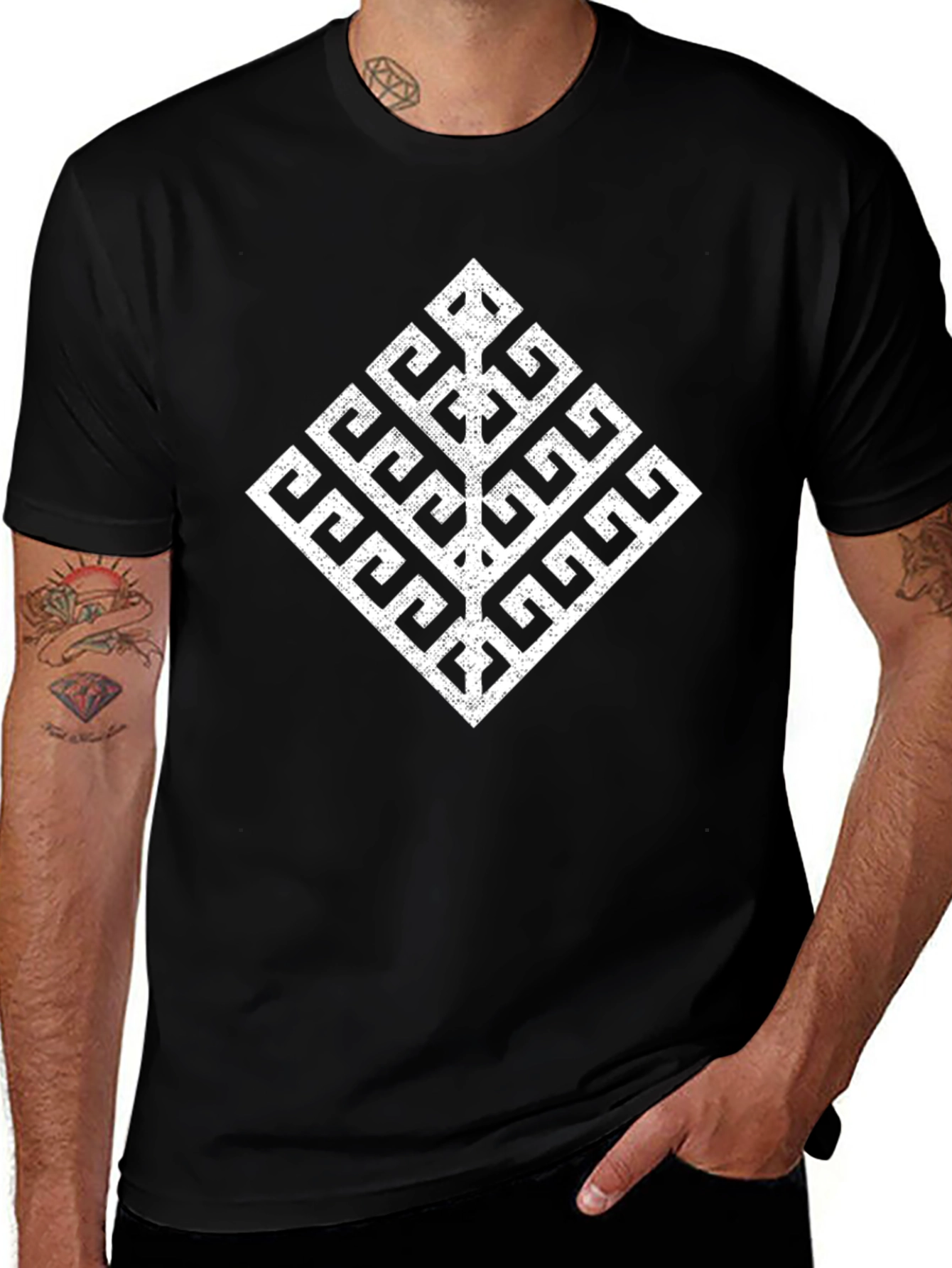 Geometric Tree T-Shirt - Soft Black Cotton Tee