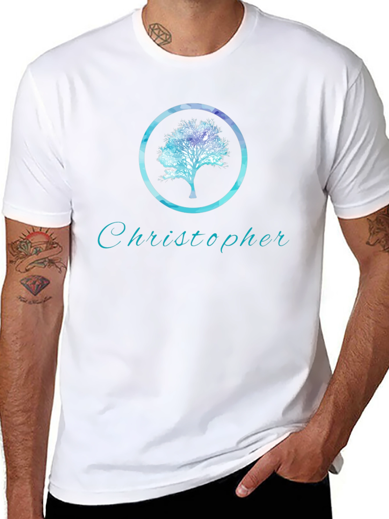 Personalized Tree Graphic Black T-Shirt