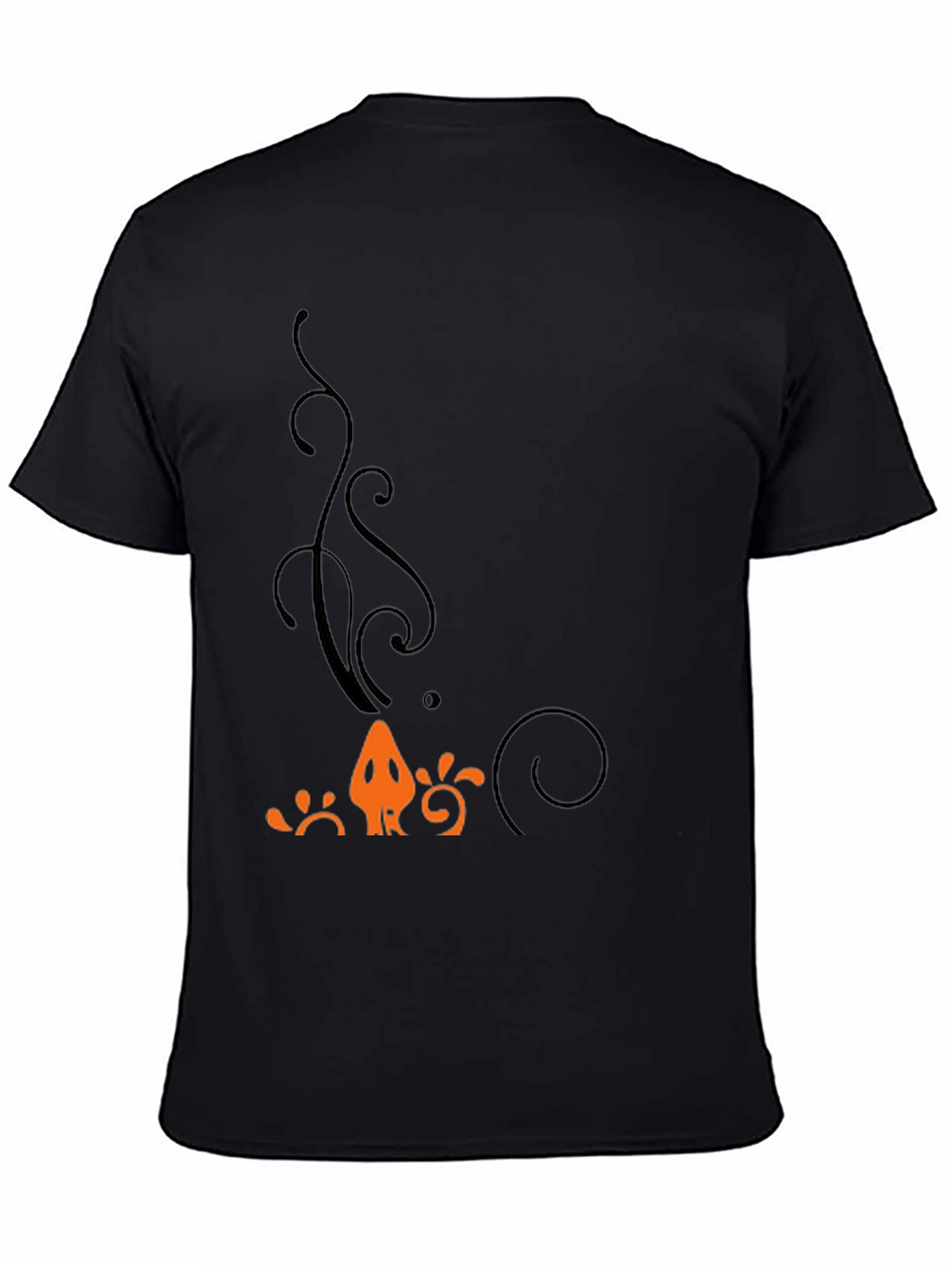 Mens Black T-Shirt with Orange Halloween-Themed Print