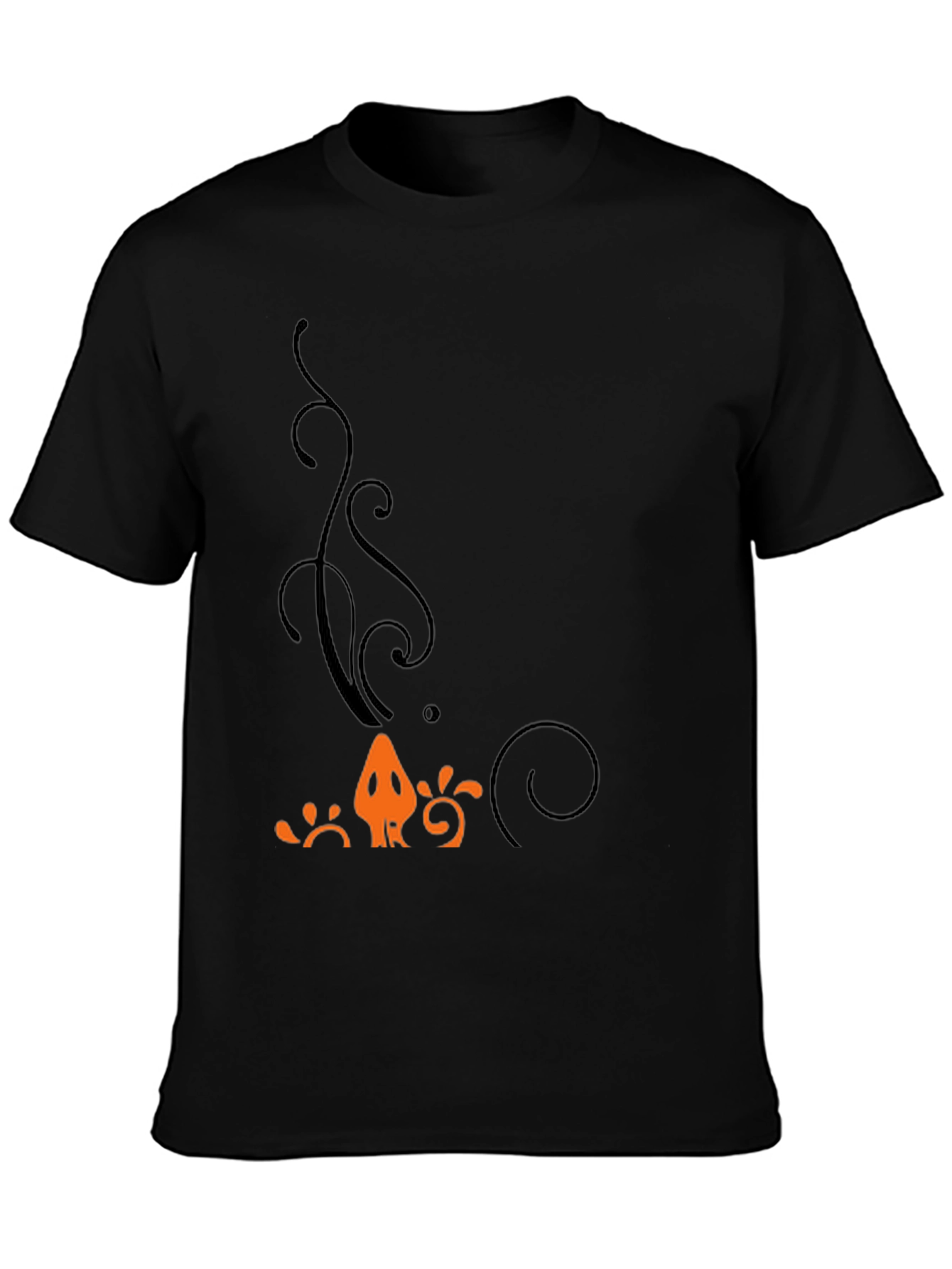 Mens Black T-Shirt with Orange Halloween-Themed Print