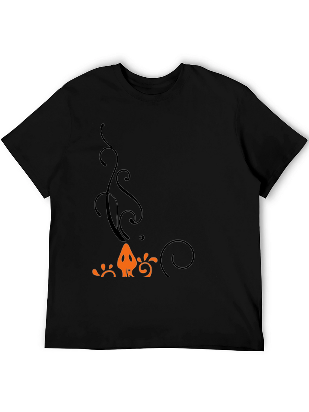 Mens Black T-Shirt with Orange Halloween-Themed Print