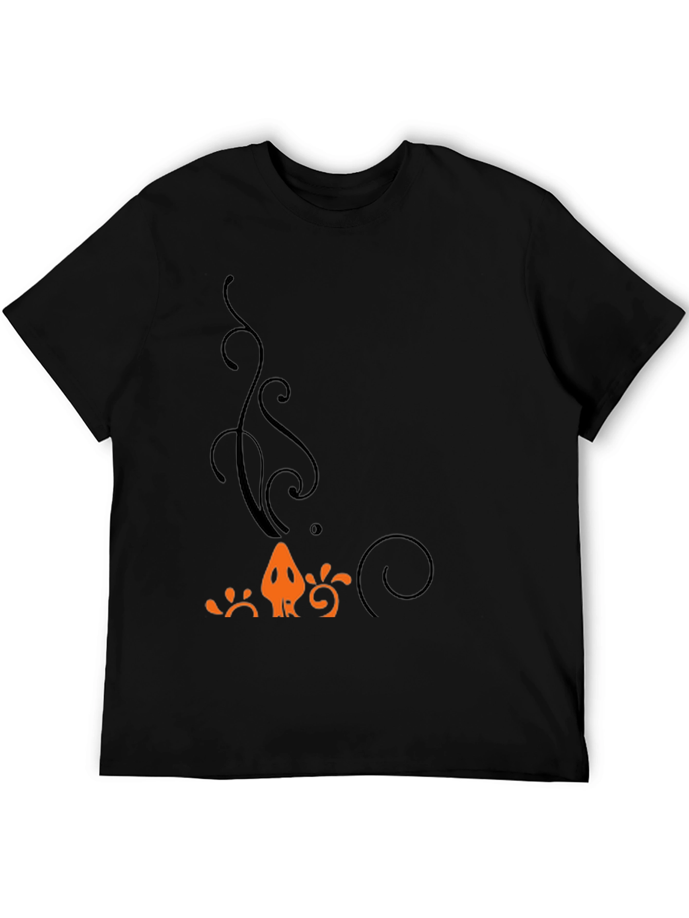 Mens Black T-Shirt with Orange Halloween-Themed Print