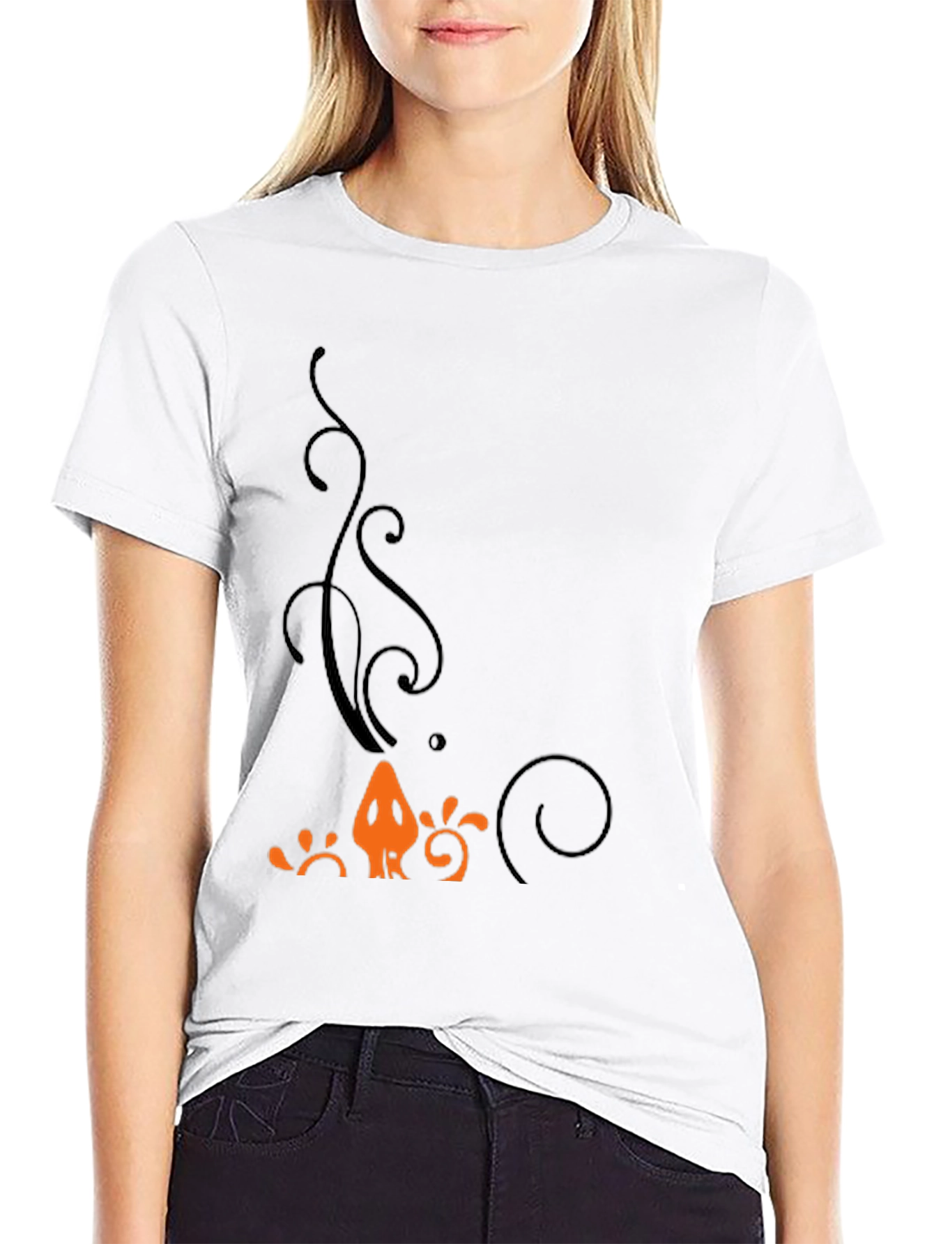 Mens Black T-Shirt with Orange Halloween-Themed Print