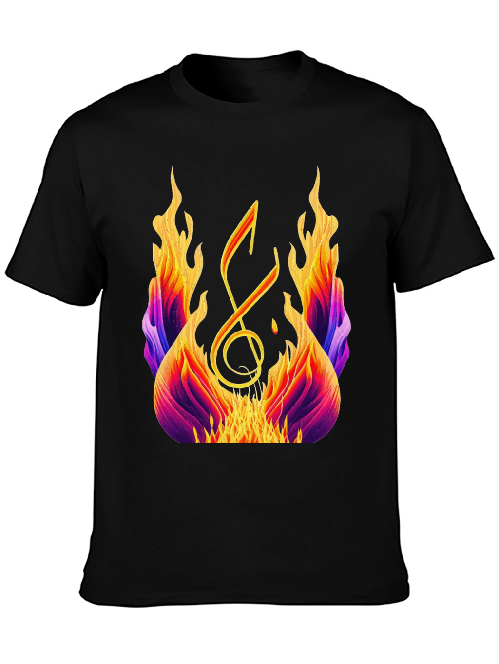 Fiery Music Note Graphic Tee - Black