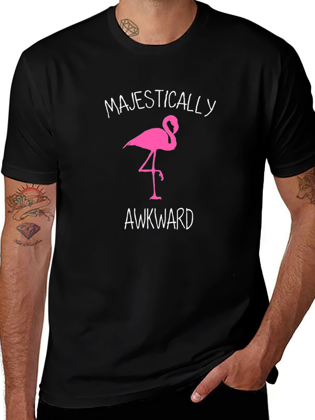 Majestically Awkward Flamingo Graphic Tee - Black