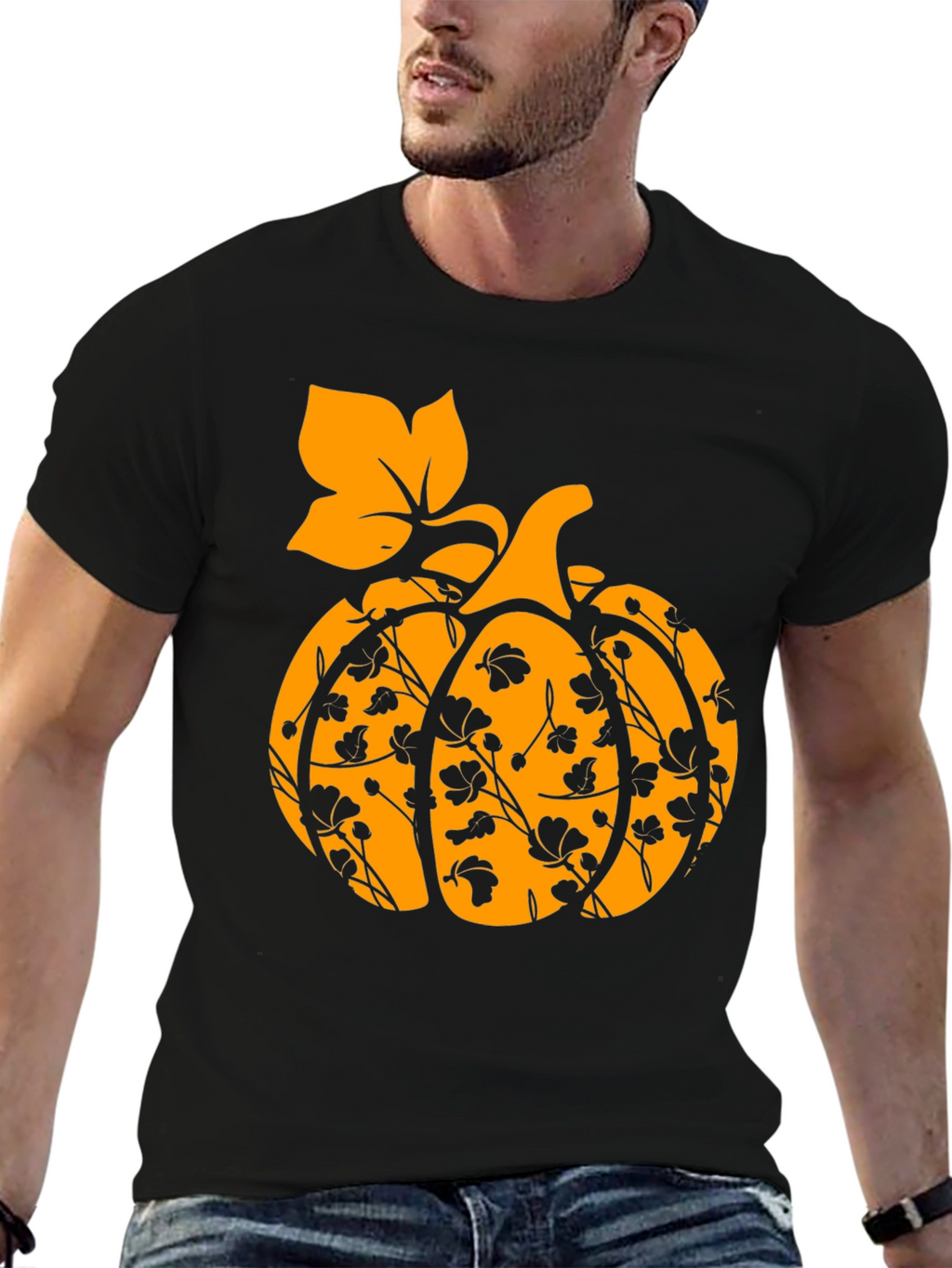 Floral Pumpkin T-Shirt - Fall Harvest Tee