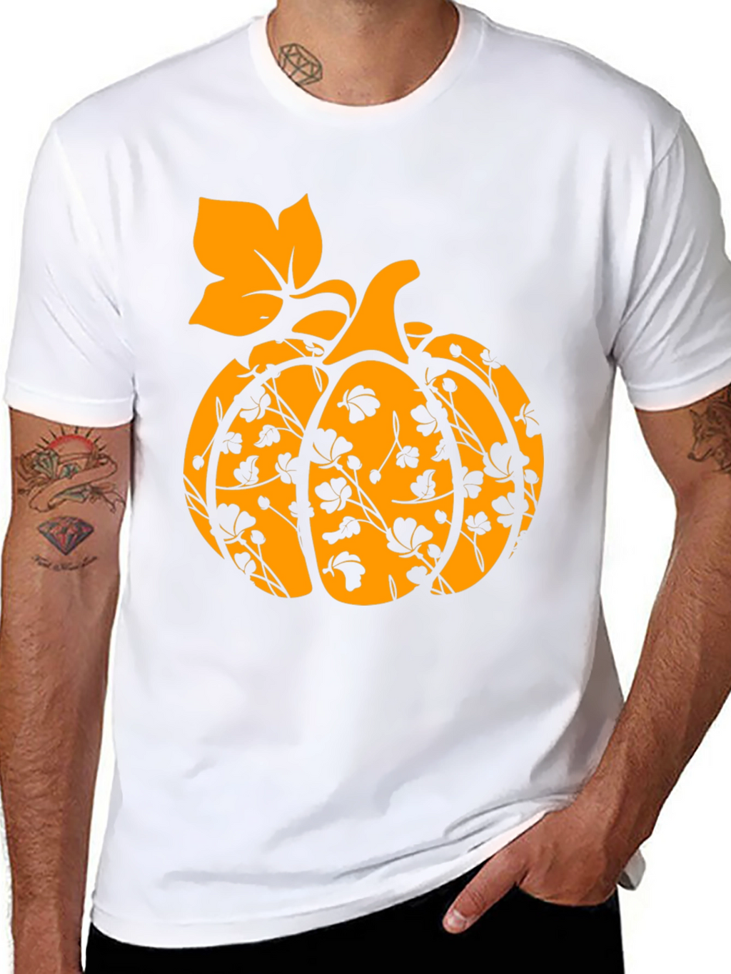 Floral Pumpkin T-Shirt - Fall Harvest Tee