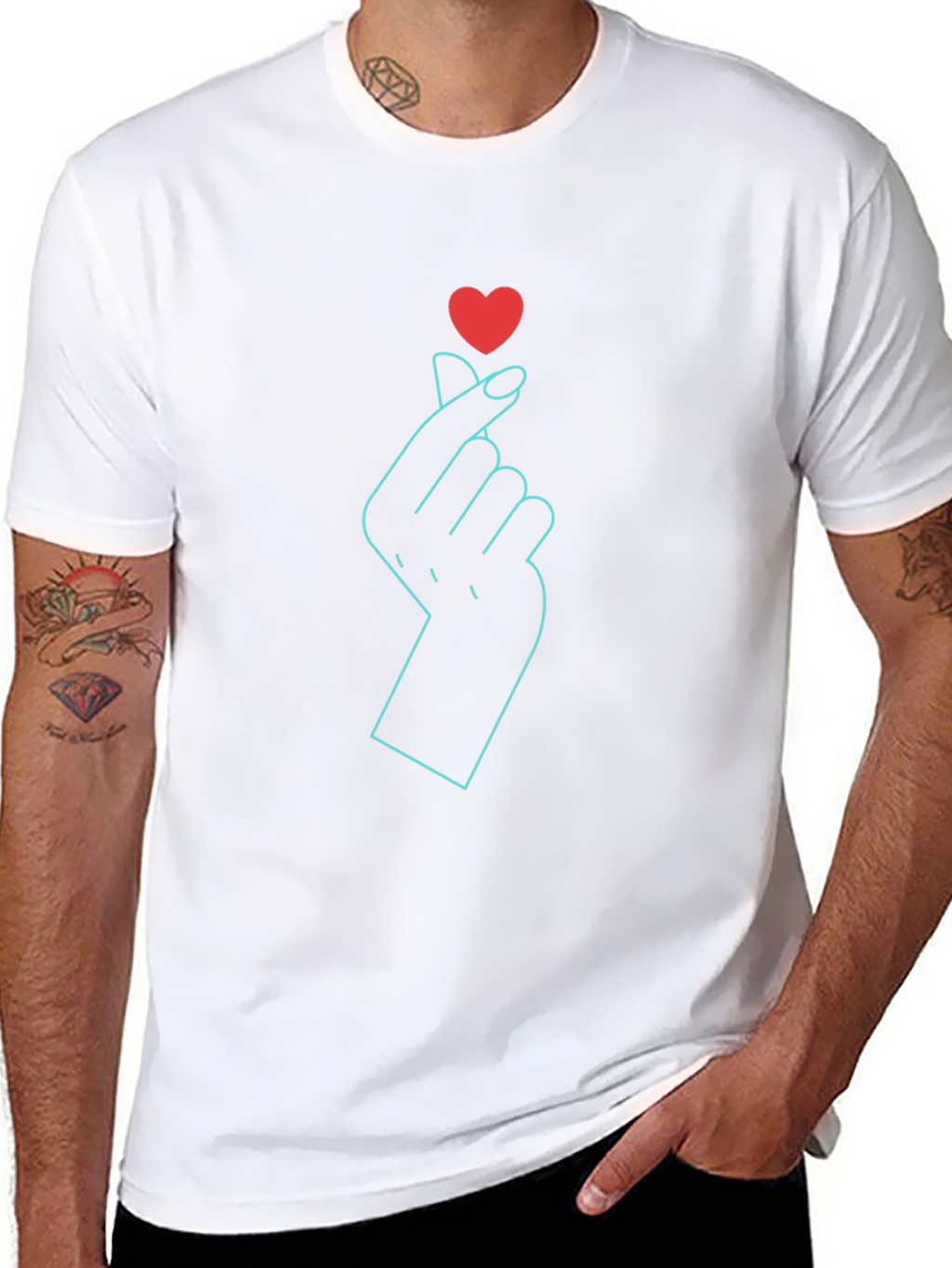 Heart Finger Gesture Graphic Tee - Black Cotton