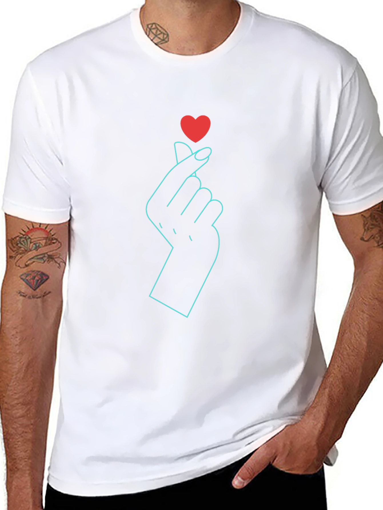 Heart Finger Gesture Graphic Tee - Black Cotton