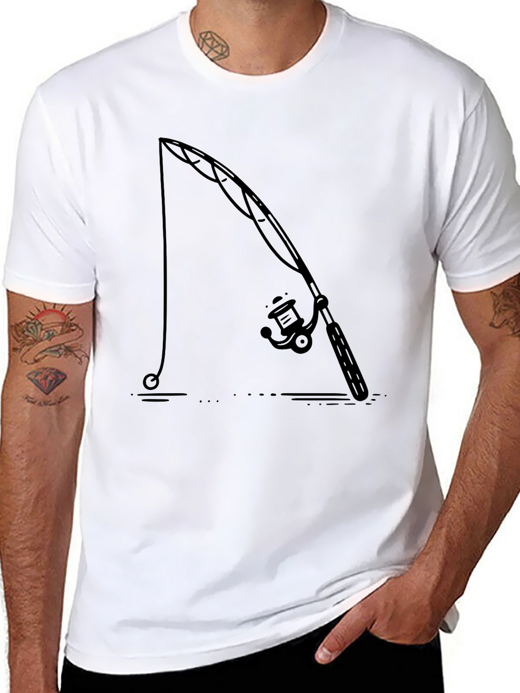 Fishing Rod Graphic Tee - Black Cotton Comfort