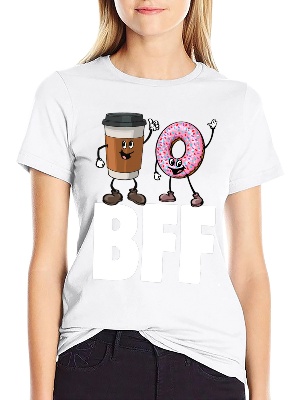 BFF Coffee & Donut Best Friends Black T-Shirt