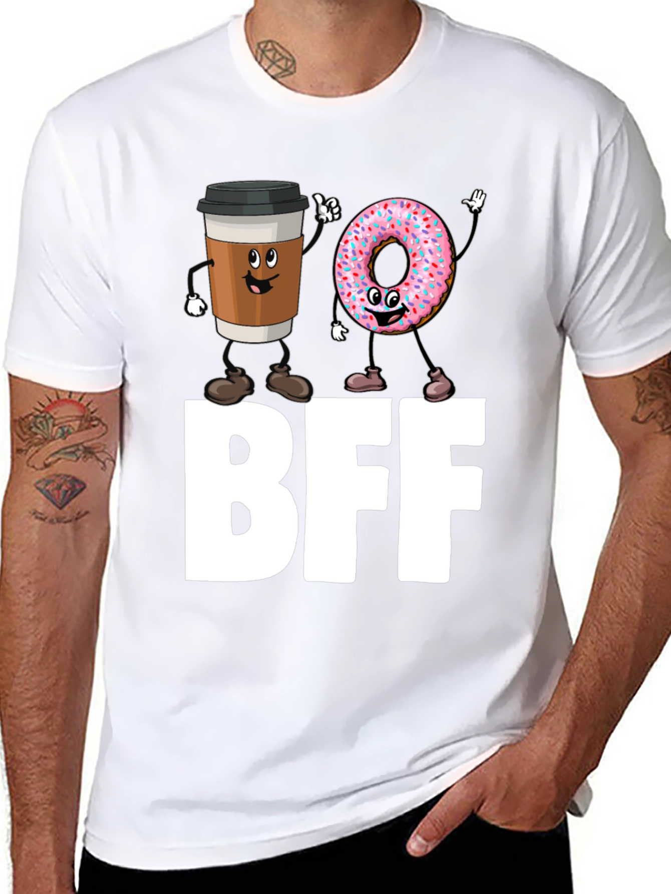 BFF Coffee & Donut Best Friends Black T-Shirt