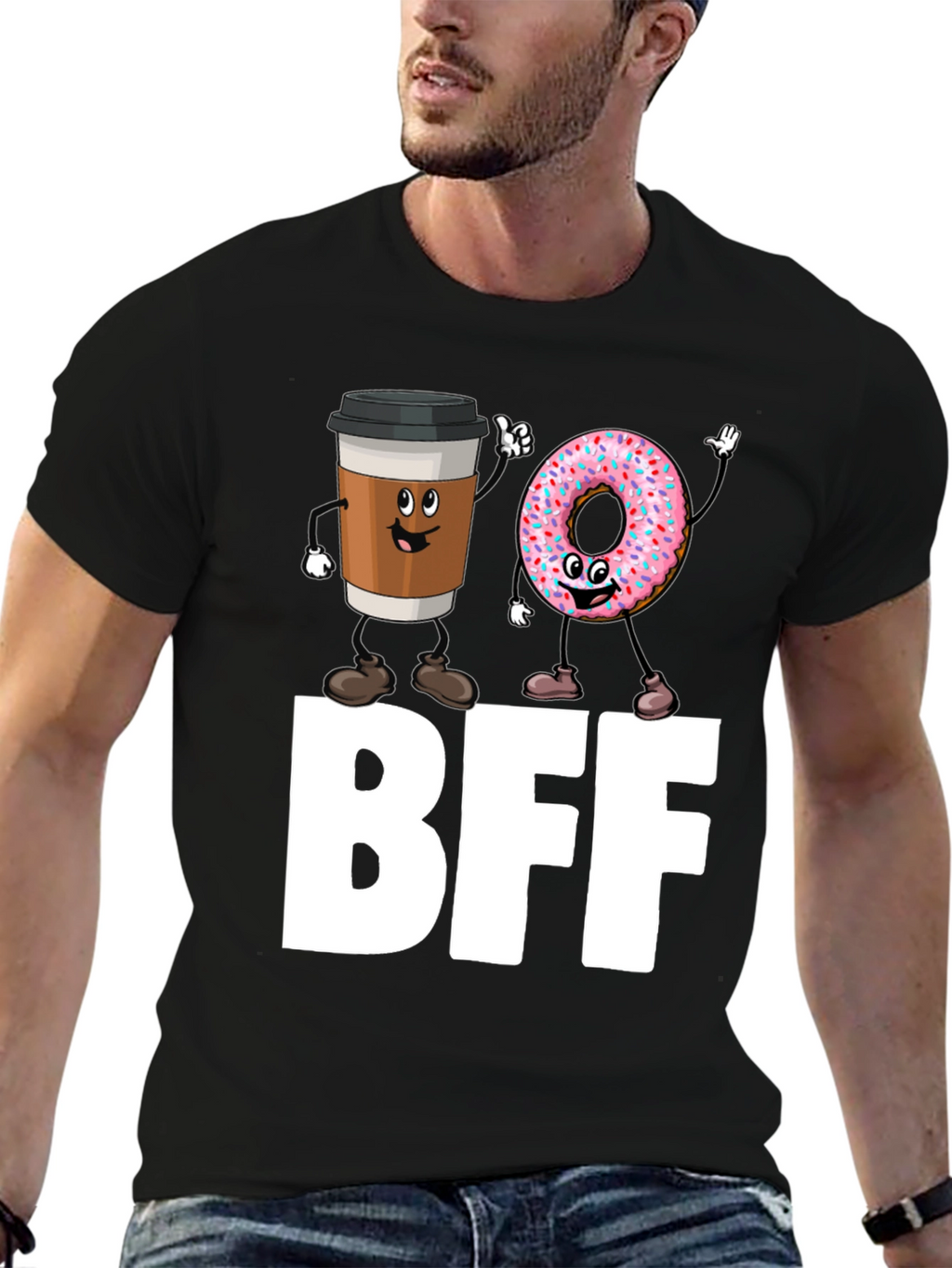 BFF Coffee & Donut Best Friends Black T-Shirt