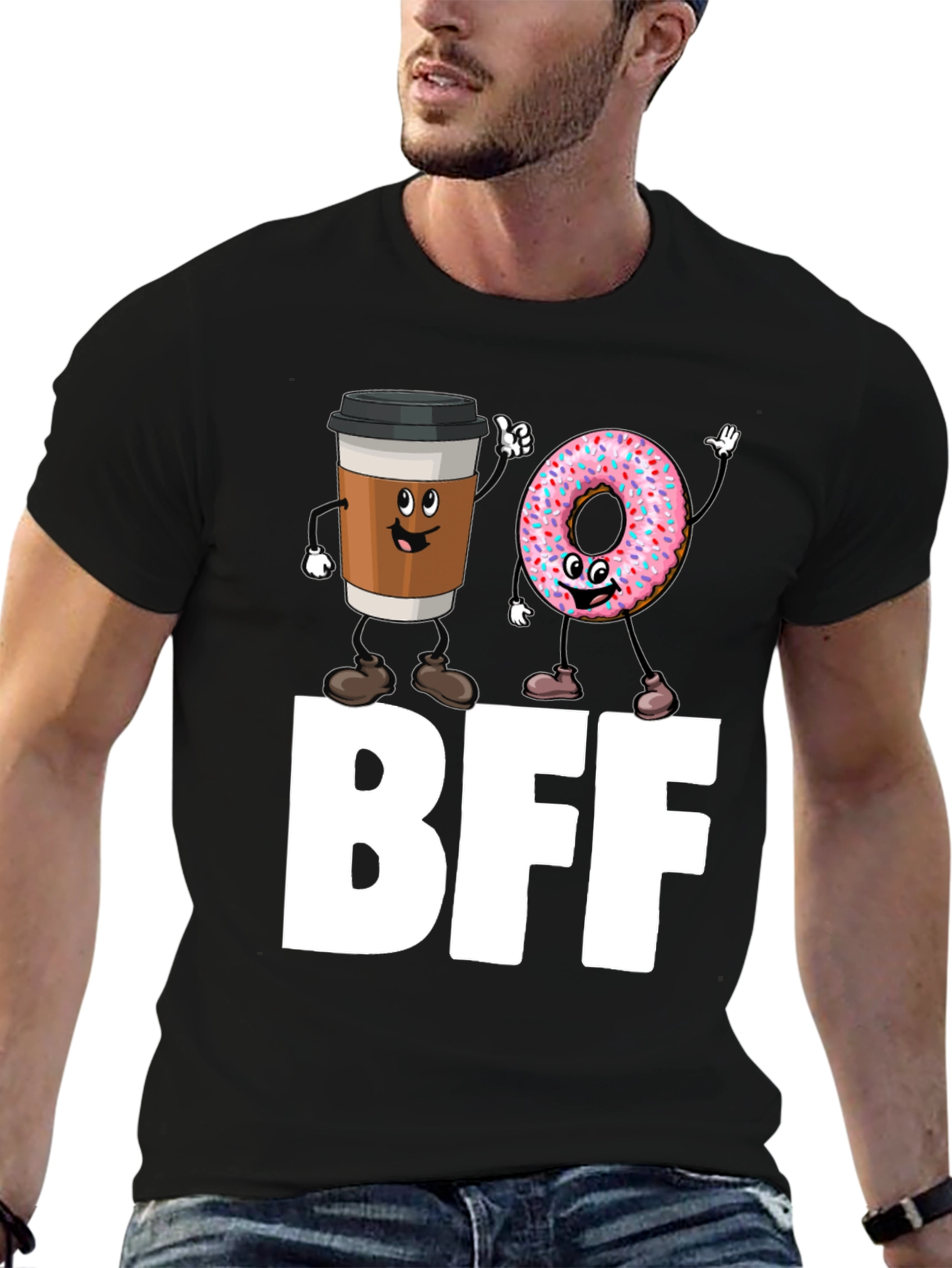BFF Coffee & Donut Best Friends Black T-Shirt