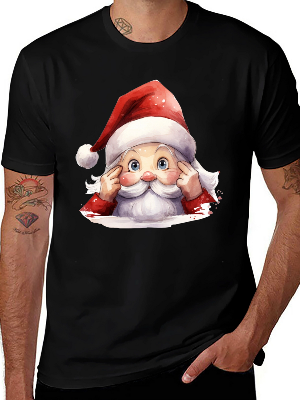 Festive Santa Graphic Tee - Holiday Spirit
