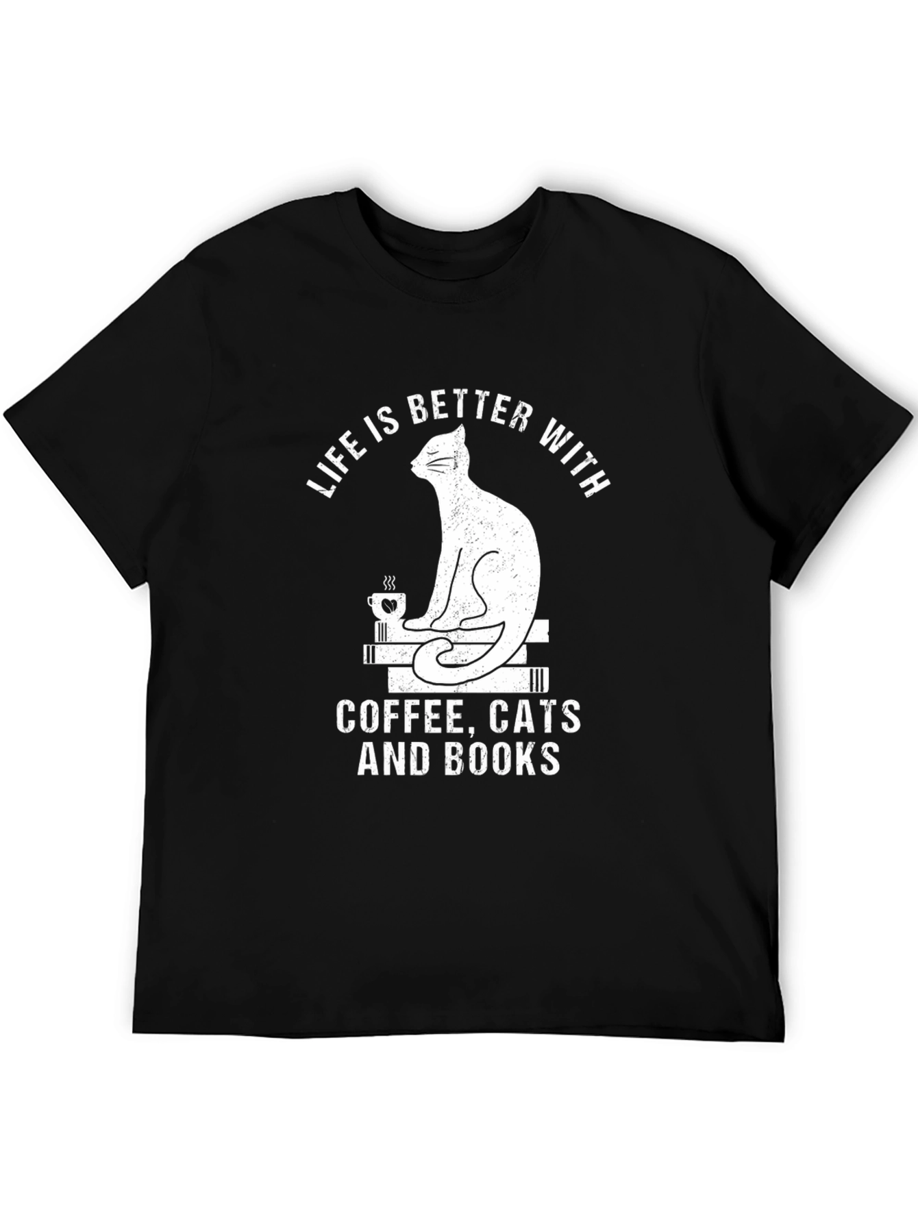 Life Is Better With Coffee Cats and Books T-Shirt