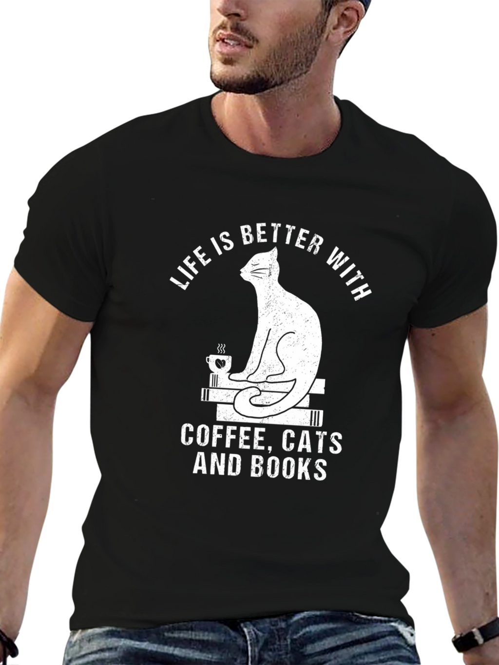 Life Is Better With Coffee Cats and Books T-Shirt
