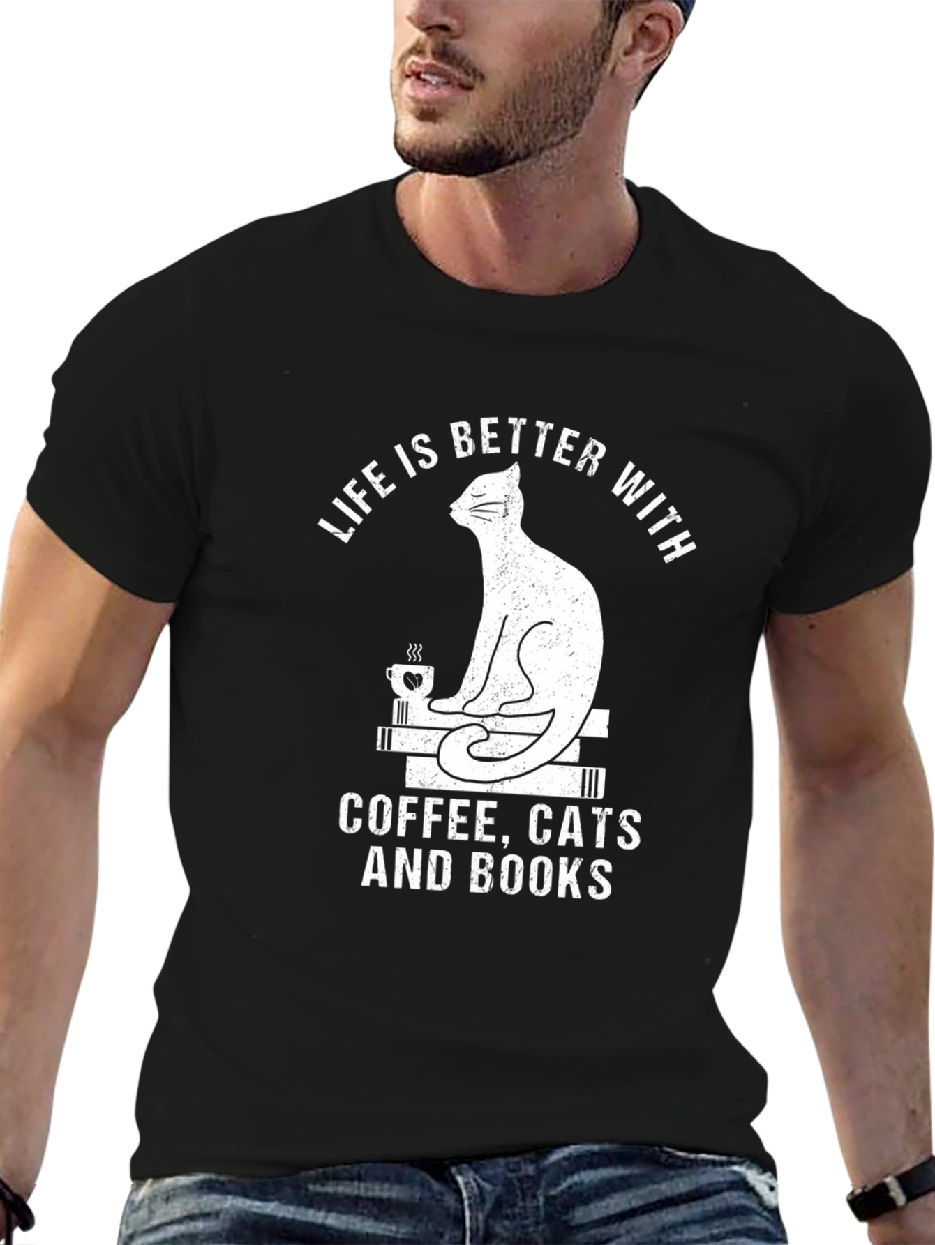 Life Is Better With Coffee Cats and Books T-Shirt