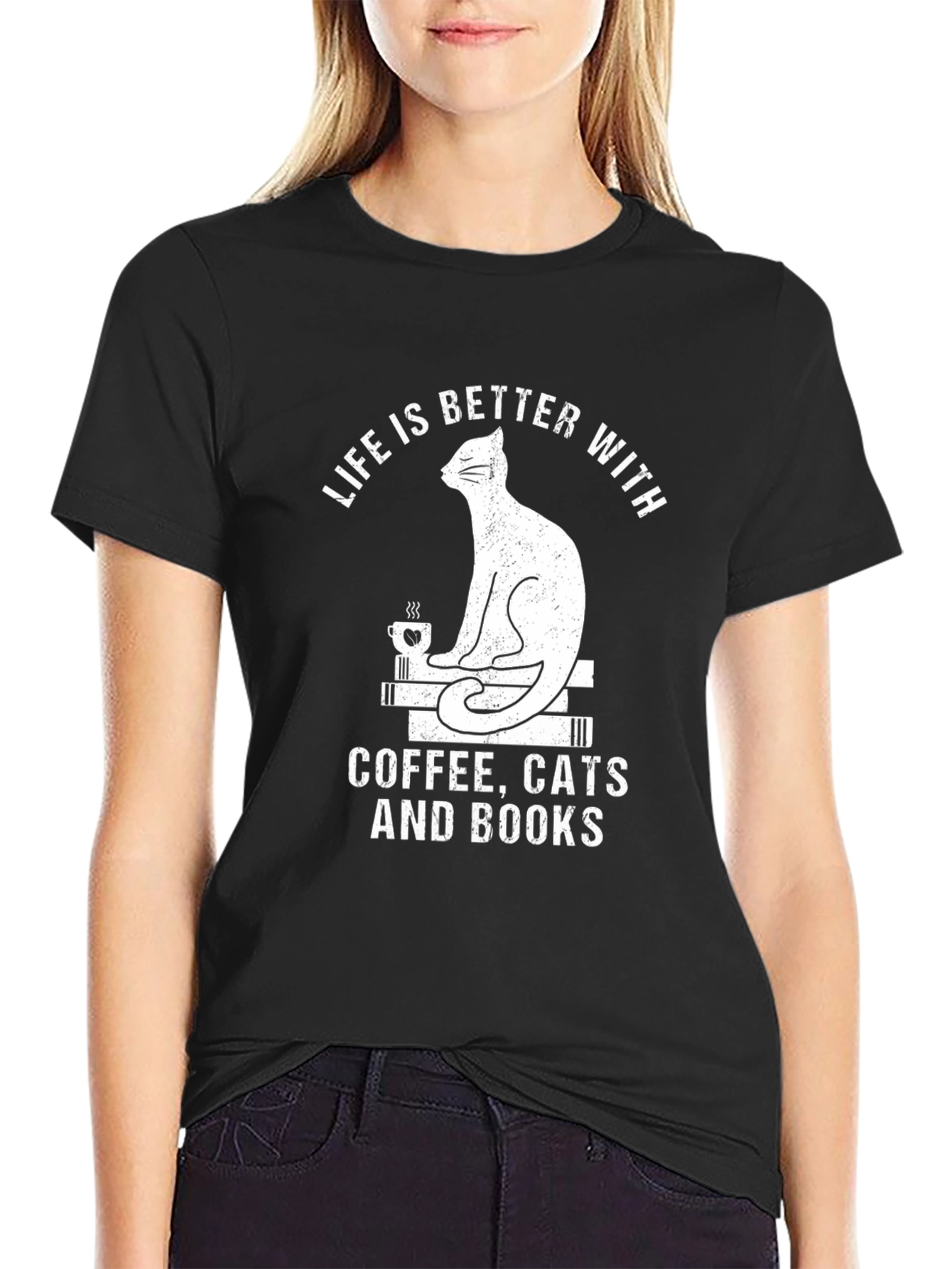 Life Is Better With Coffee Cats and Books T-Shirt