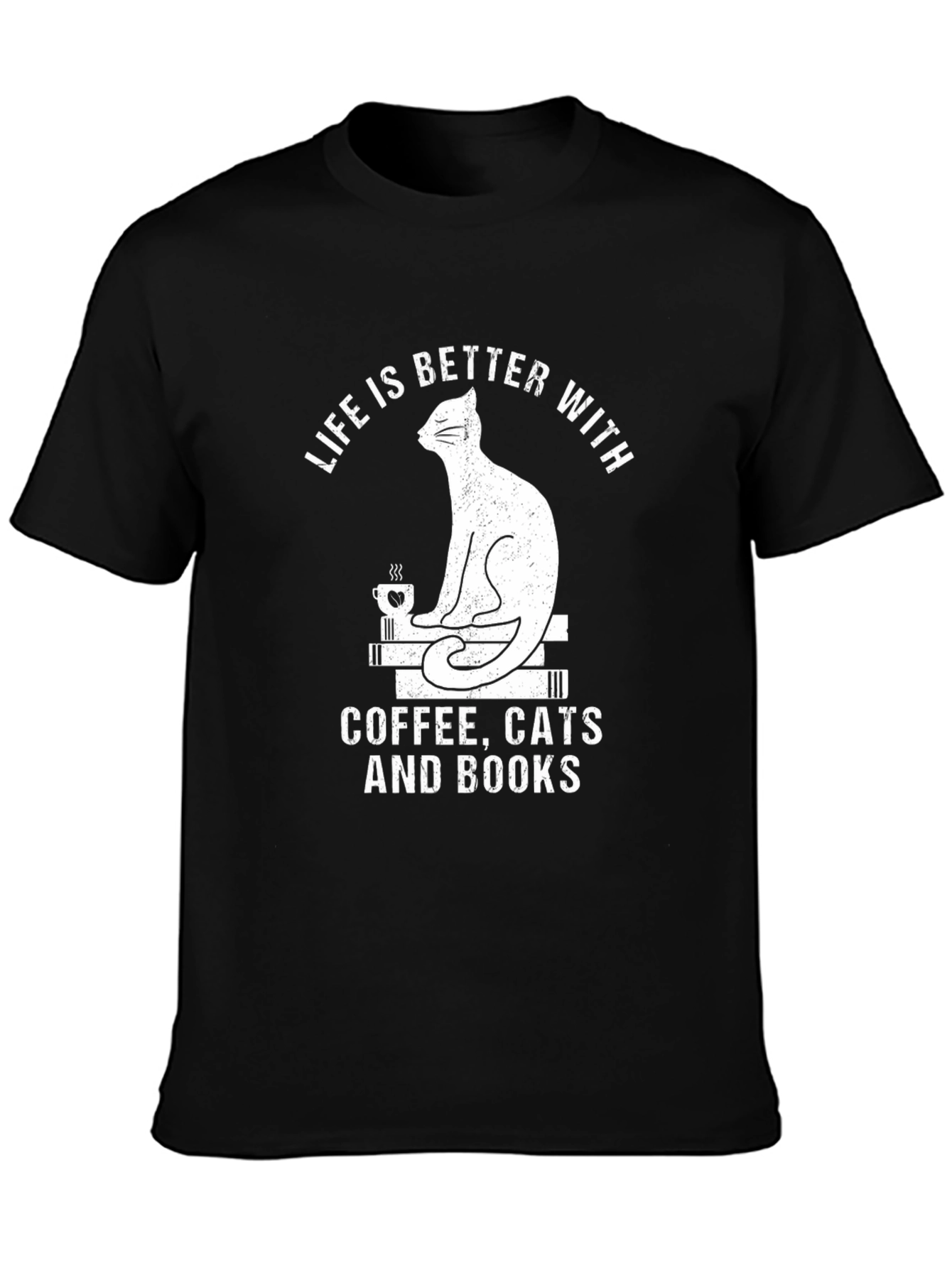 Life Is Better With Coffee Cats and Books T-Shirt