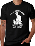 Life Is Better With Coffee Cats and Books T-Shirt