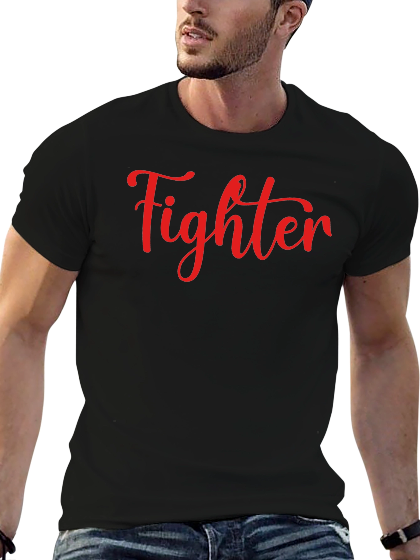Fighter Graphic Tee - Black Crew Neck T-Shirt