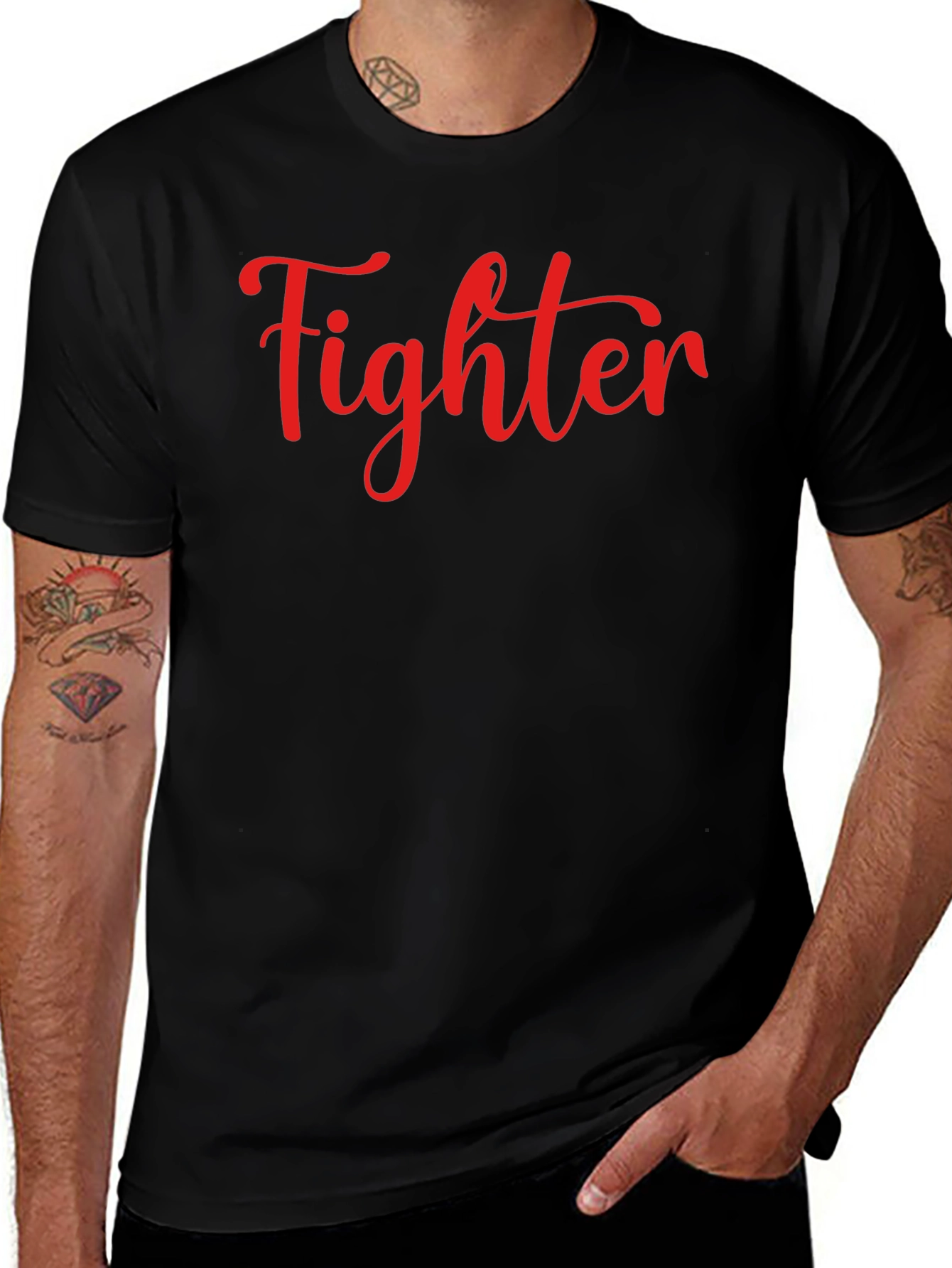 Fighter Graphic Tee - Black Crew Neck T-Shirt