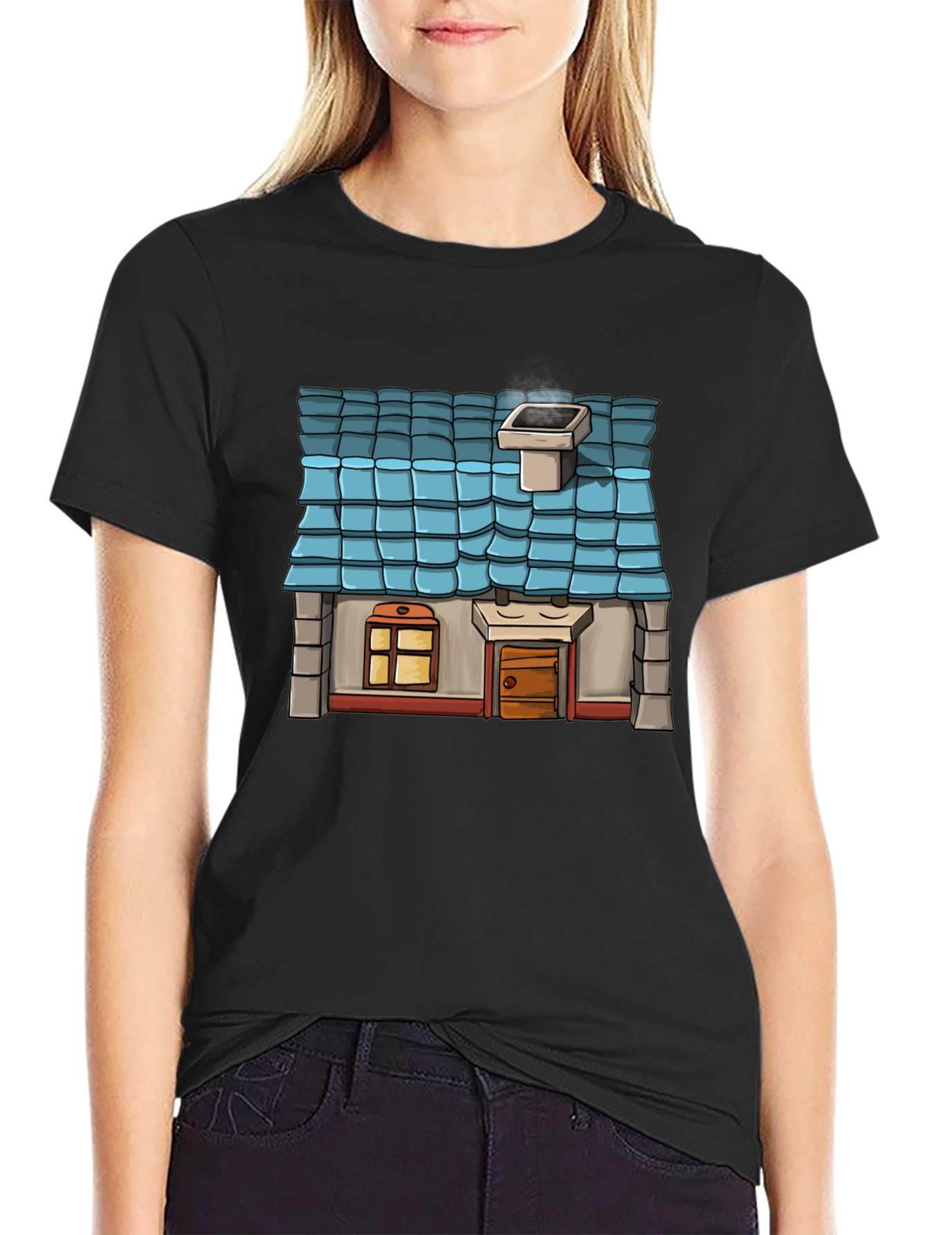 Cartoon House Graphic T-Shirt - Novelty Tee