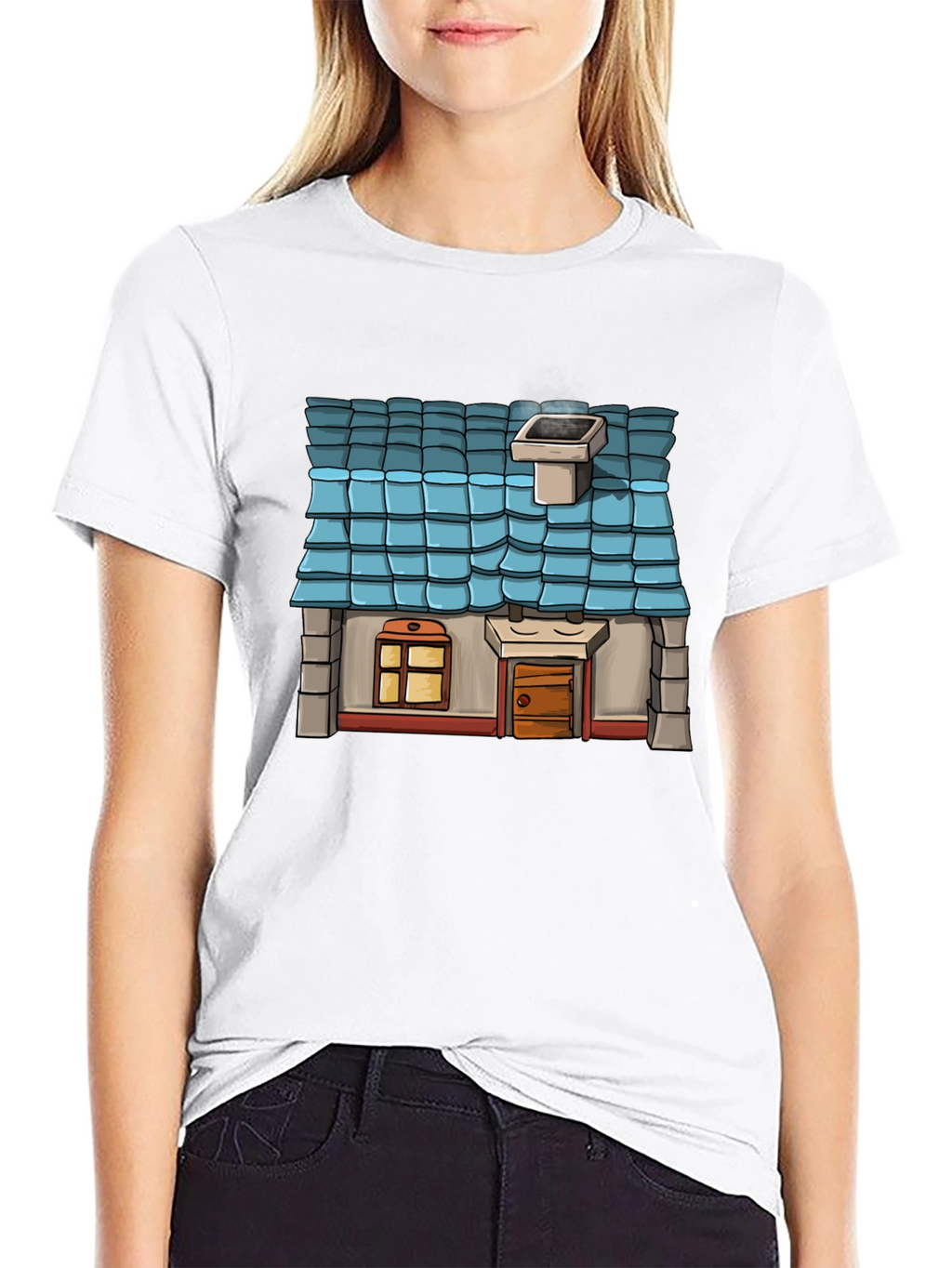 Cartoon House Graphic T-Shirt - Novelty Tee