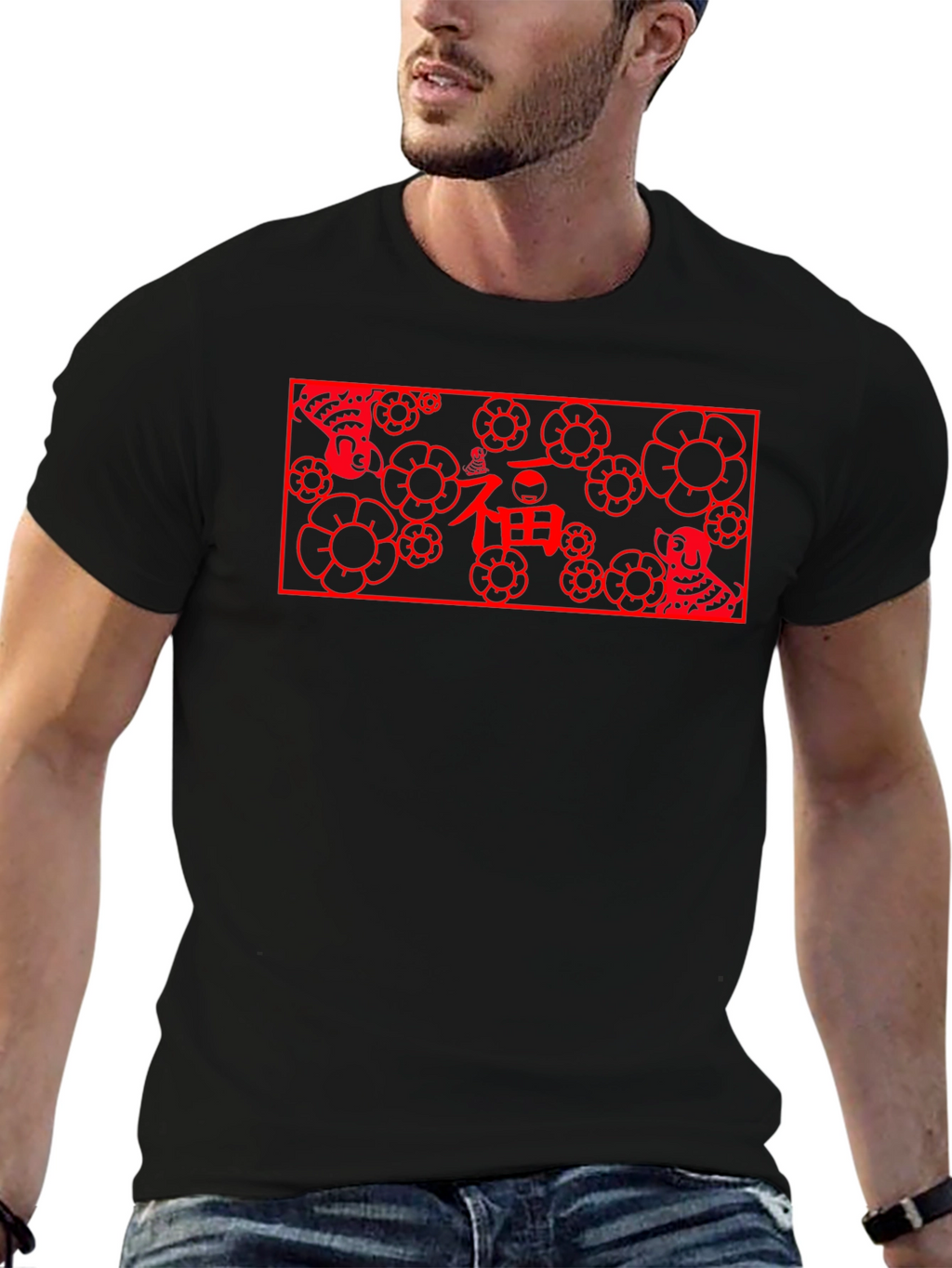 Lucky Dog Floral Graphic Tee - Black