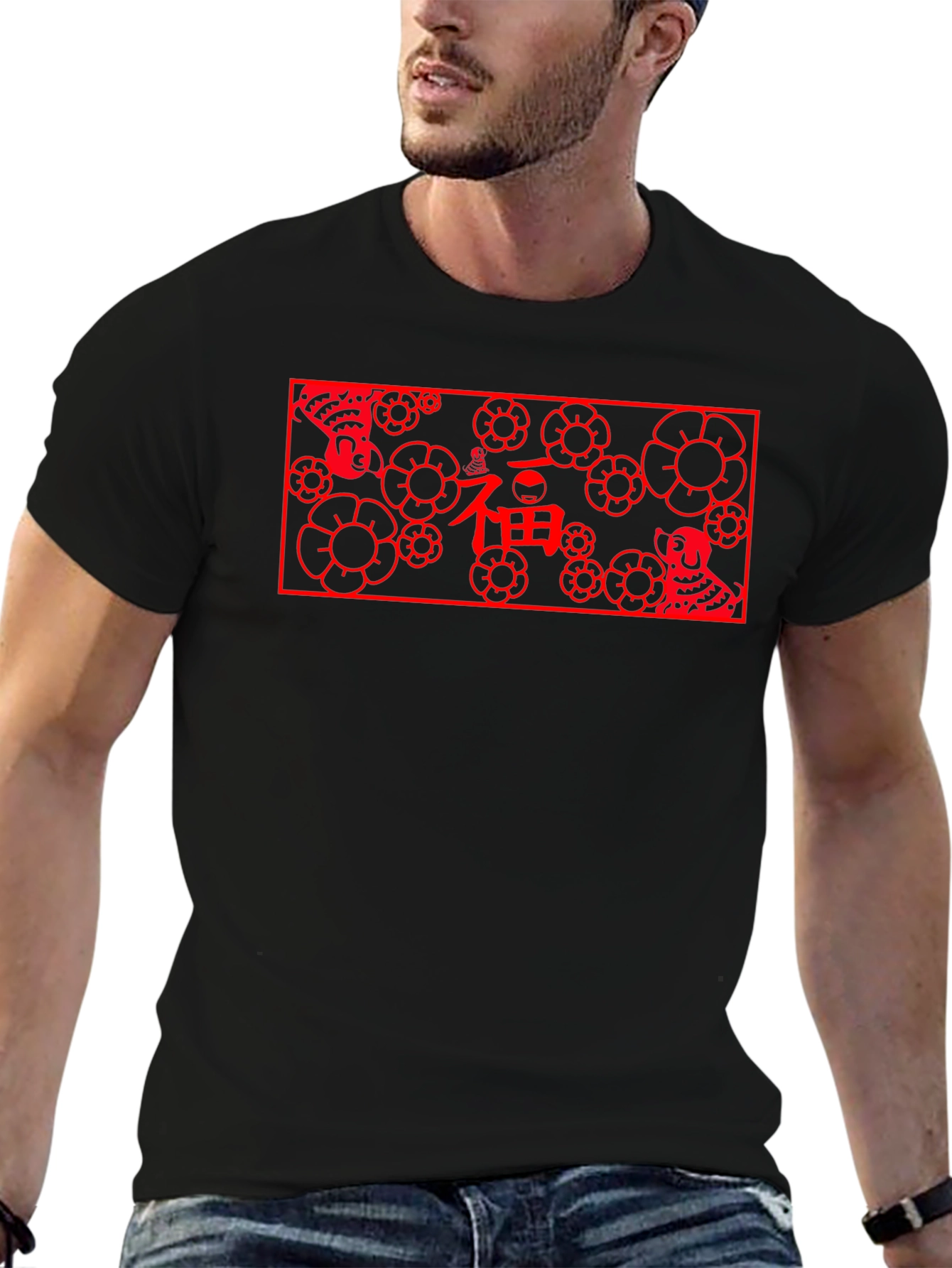 Lucky Dog Floral Graphic Tee - Black