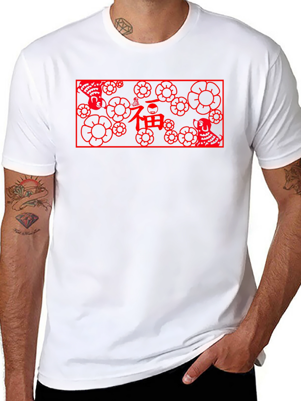 Lucky Dog Floral Graphic Tee - Black