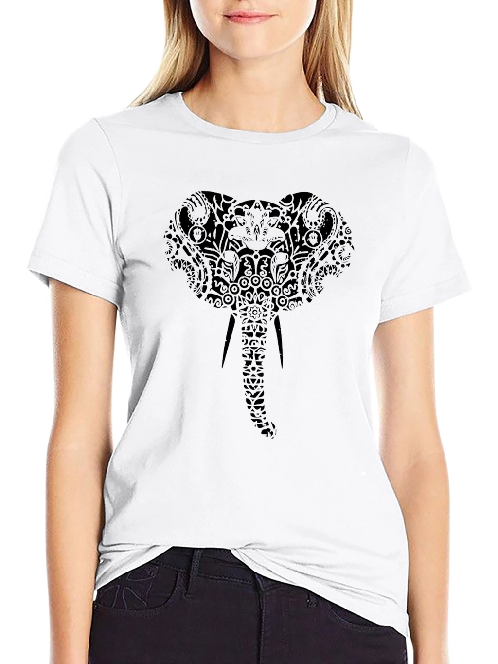 Elephant Mandala Graphic Black T-Shirt