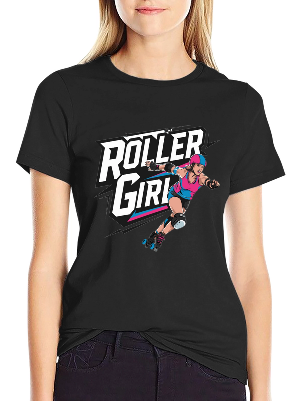 Roller Girl Graphic Tee - Black Cotton T-Shirt